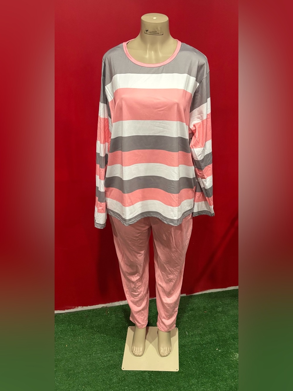 Bold Pink Gray White Striped Lounge Set